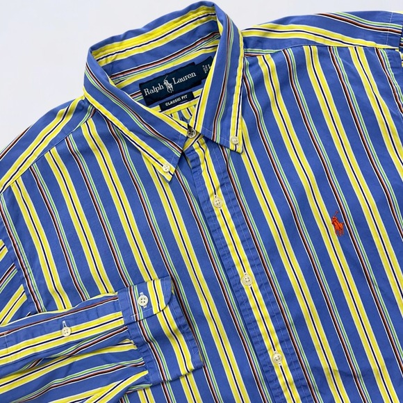 Ralph Lauren Other - Ralph Lauren Button Down Shirt Men's Large Blue Yellow Striped Long Sleeve